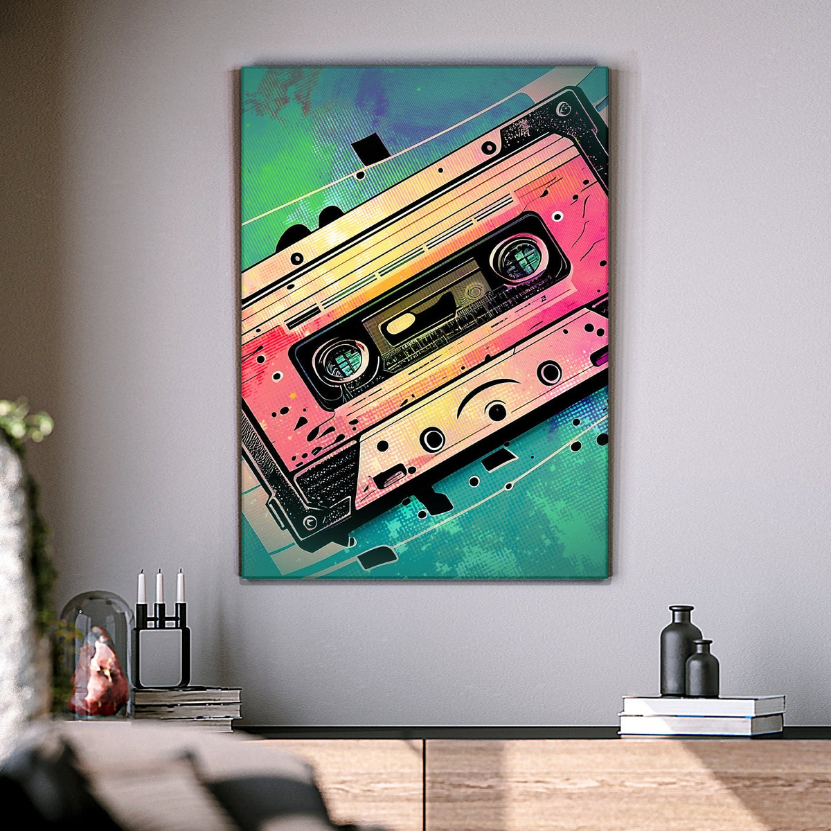 Music Equipment Cassette Tape Pop Art Canvas Wall Art