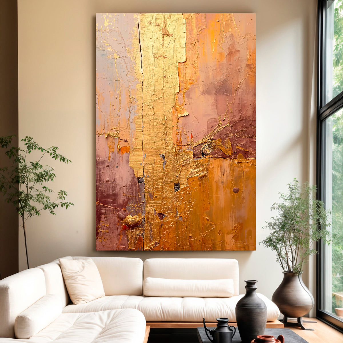 Golden Cascade Abstract Wall Art
