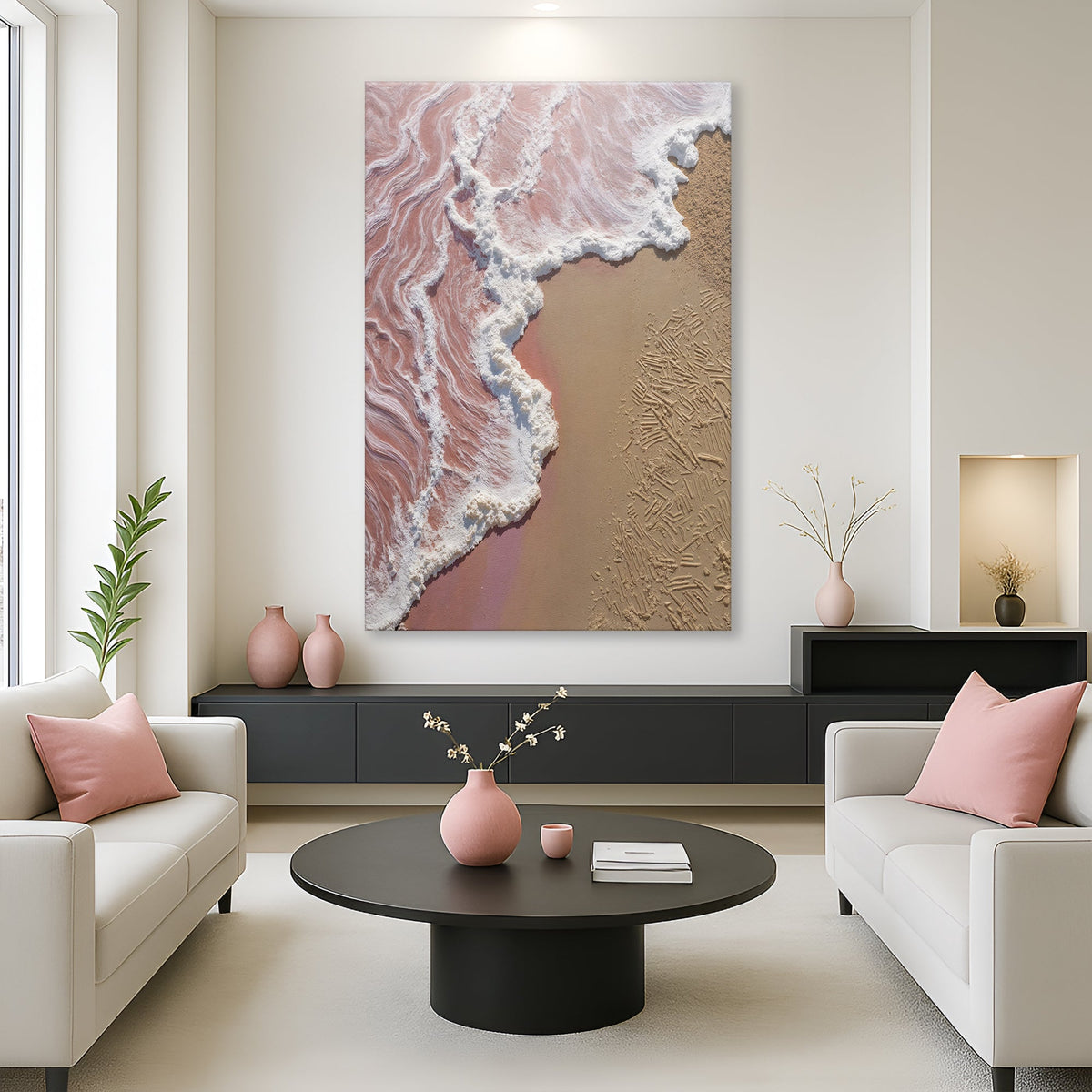 Pink Ocean Wave Abstract Textured Wall Art