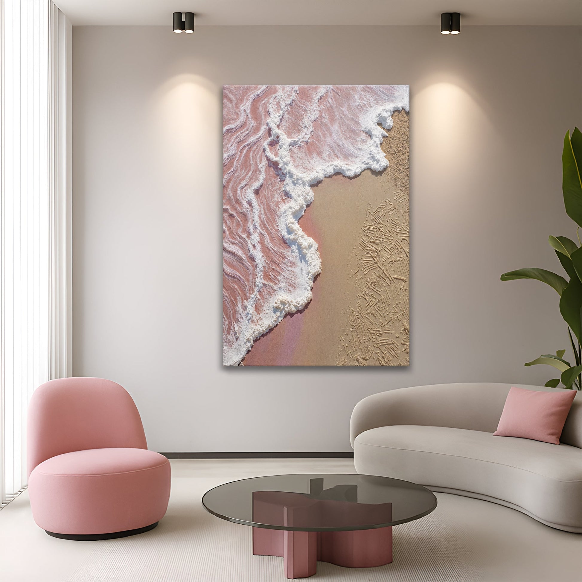 Pink Ocean Wave Abstract Textured Wall Art