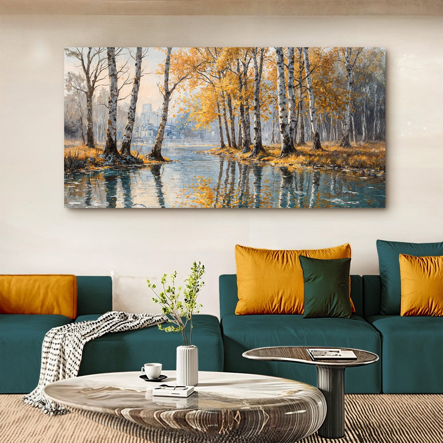 Birch Woods Golden Reflections Metal Wall Art
