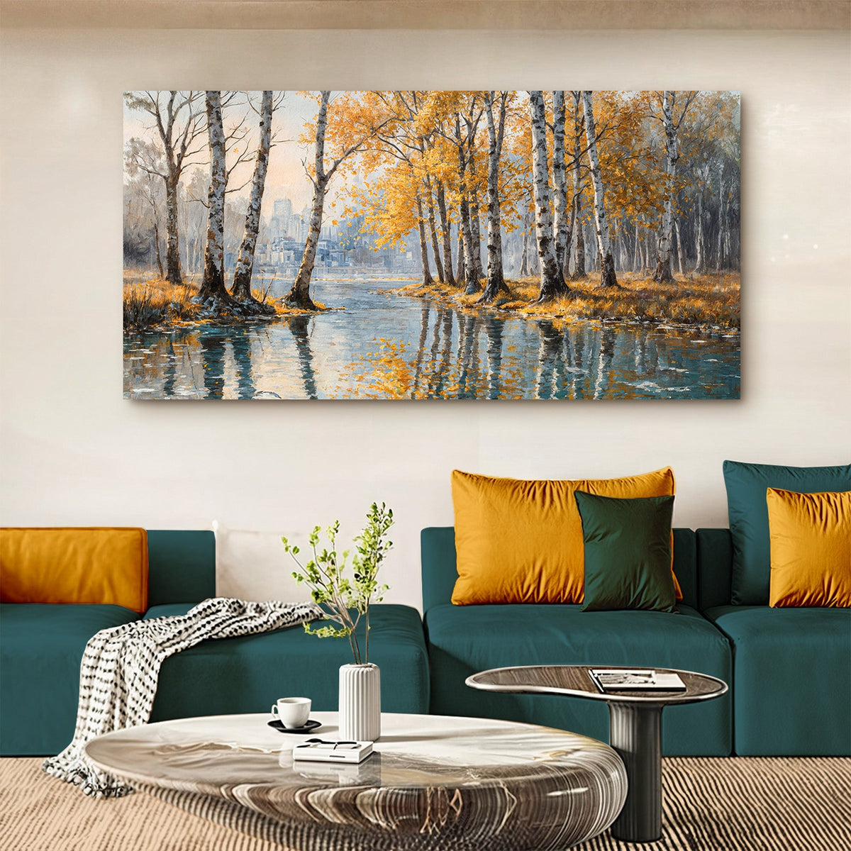 Birch Woods Golden Reflections Metal Wall Art