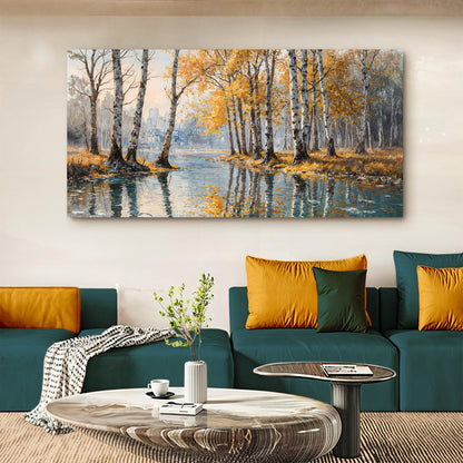 Birch Woods Golden Reflections Metal Wall Art