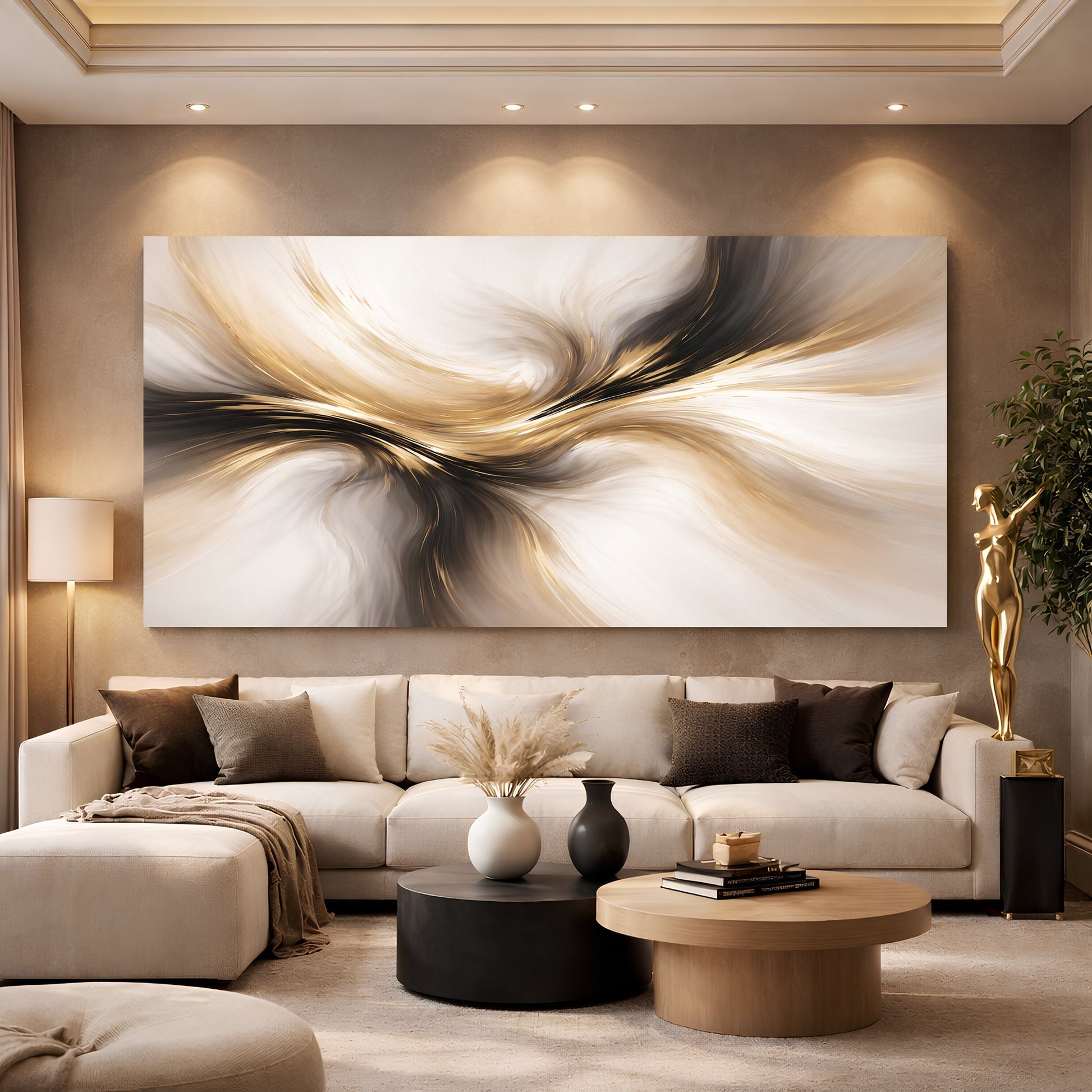 Golden Flow Abstract Wall Art