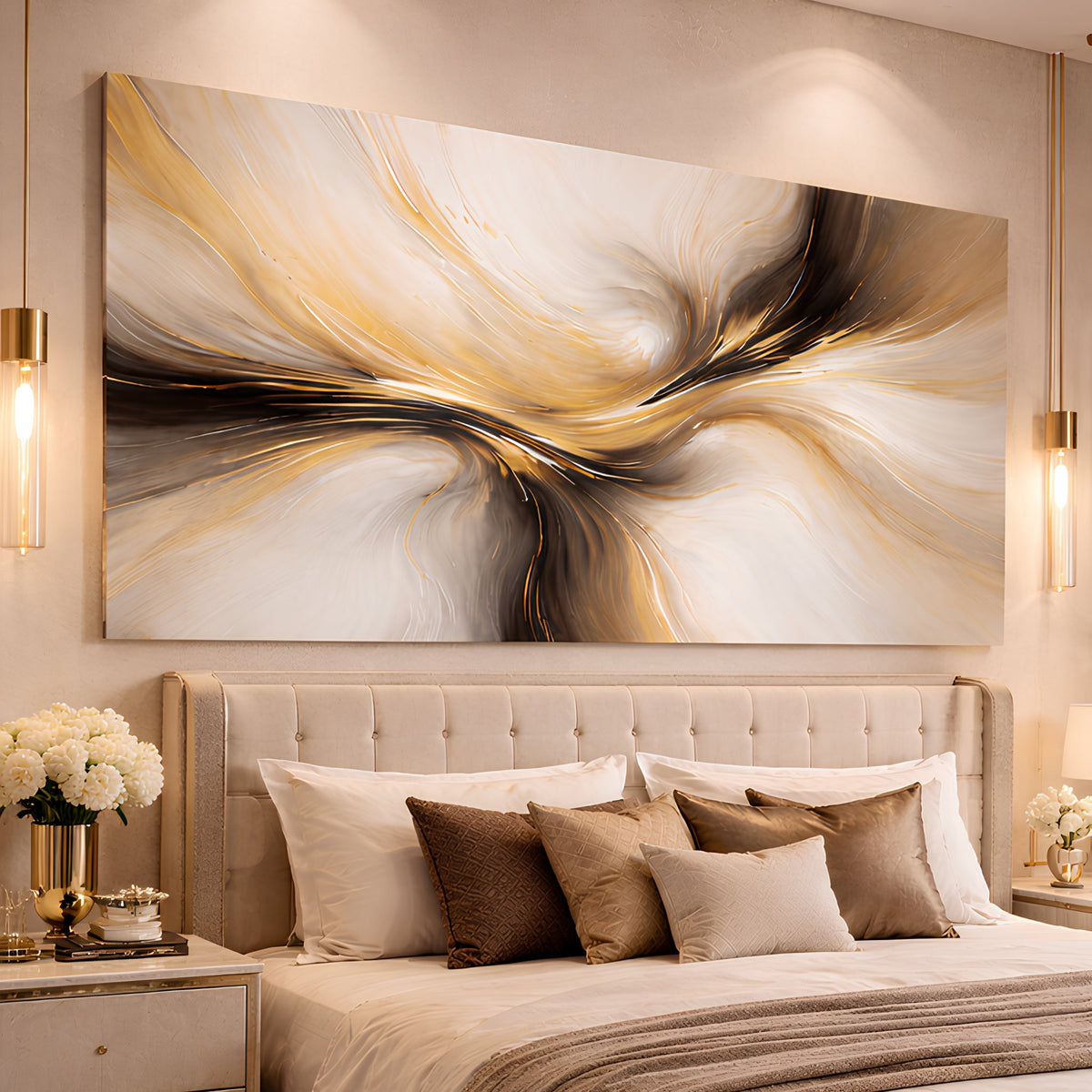 Golden Flow Abstract Wall Art