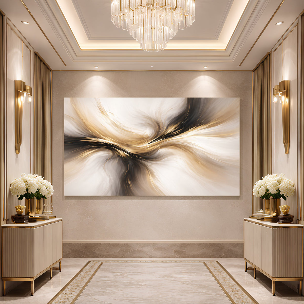 Golden Flow Abstract Wall Art
