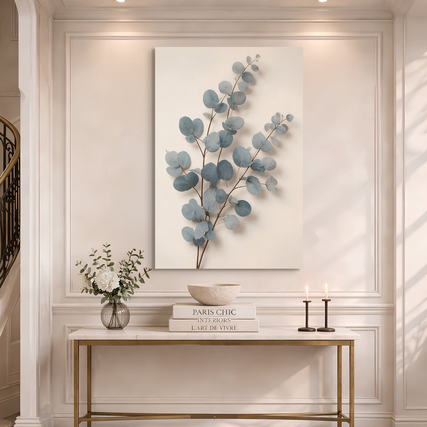 Blue and Cream Botanical — Eucalyptus In Dusty Blue