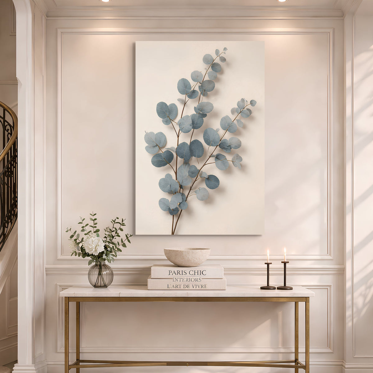 Blue and Cream Botanical — Eucalyptus In Dusty Blue