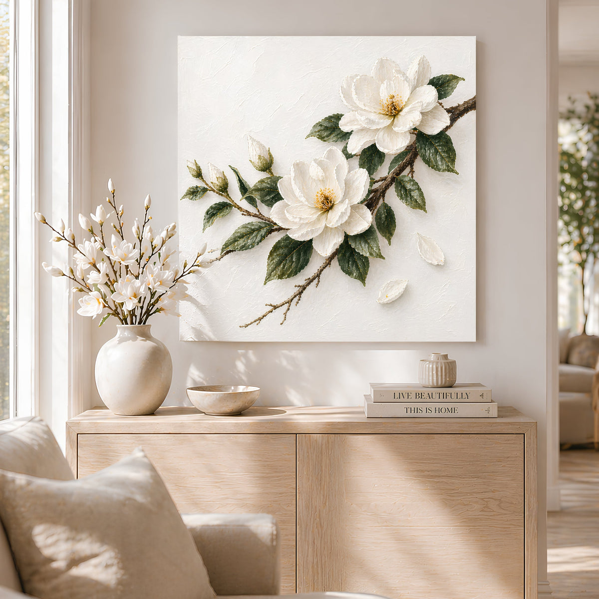 Magnolia Branch — Single Branch On Warm Cream