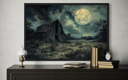 Abandoned Barn Under Full Moon Canvas Wall Art