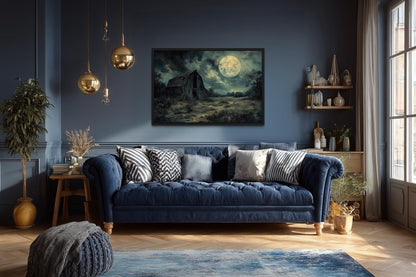 Abandoned Barn Under Full Moon Canvas Wall Art