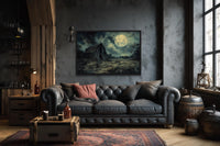 Abandoned Barn Under Full Moon Canvas Wall Art