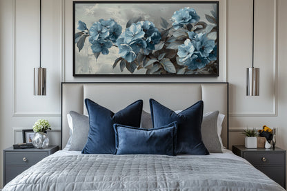 Abstract Flowers Canvas | Light Blue Floral Wall Art - Modern Grey Background Print