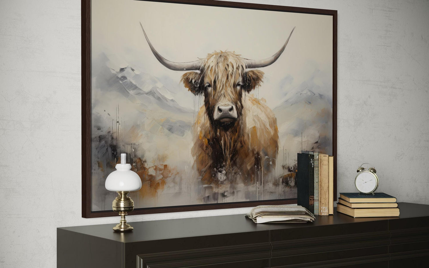 Abstract Highland Cow Brown and Beige Wall Art