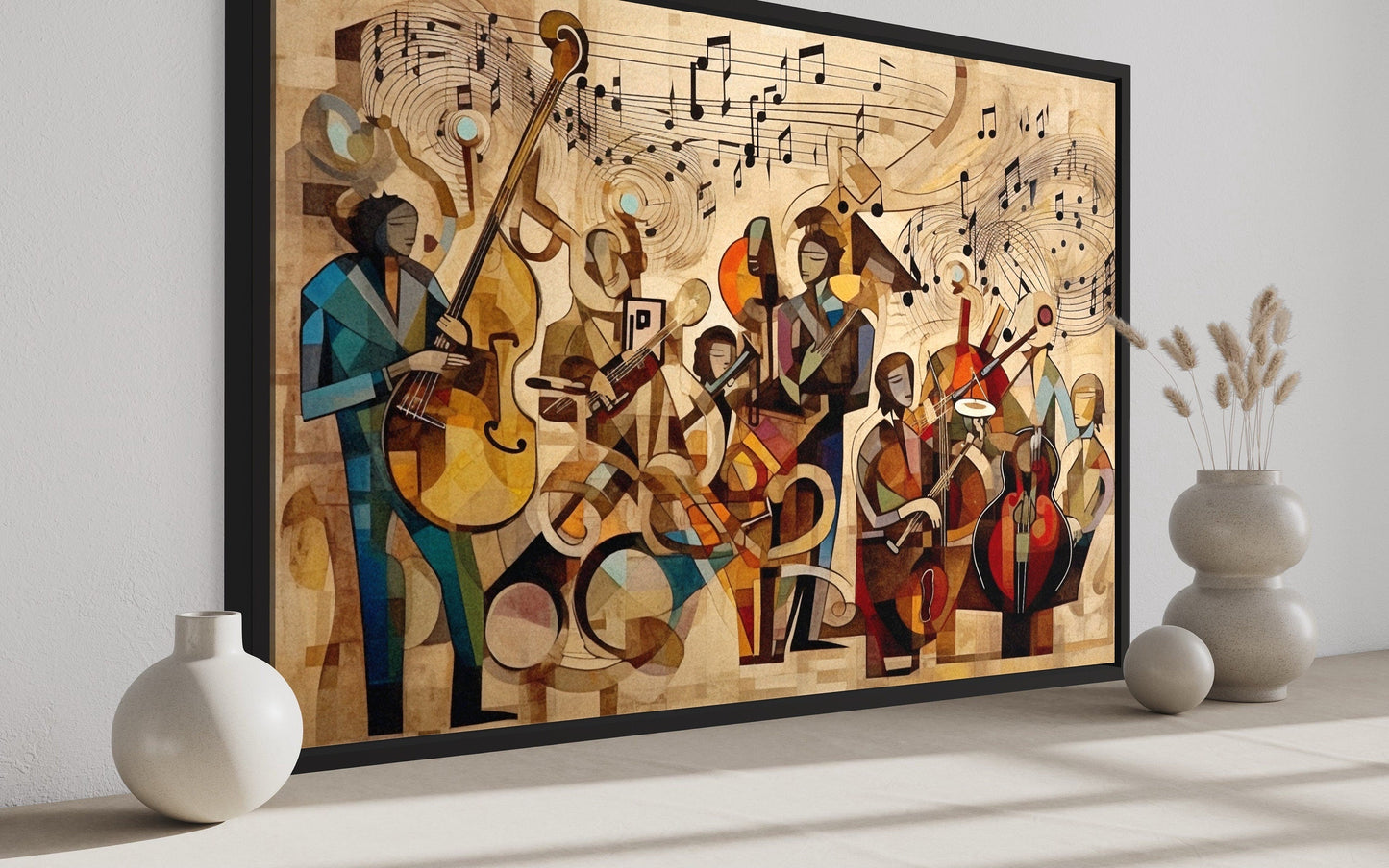 Abstract Jazz Orchestra Music Framed Canvas Wall Art