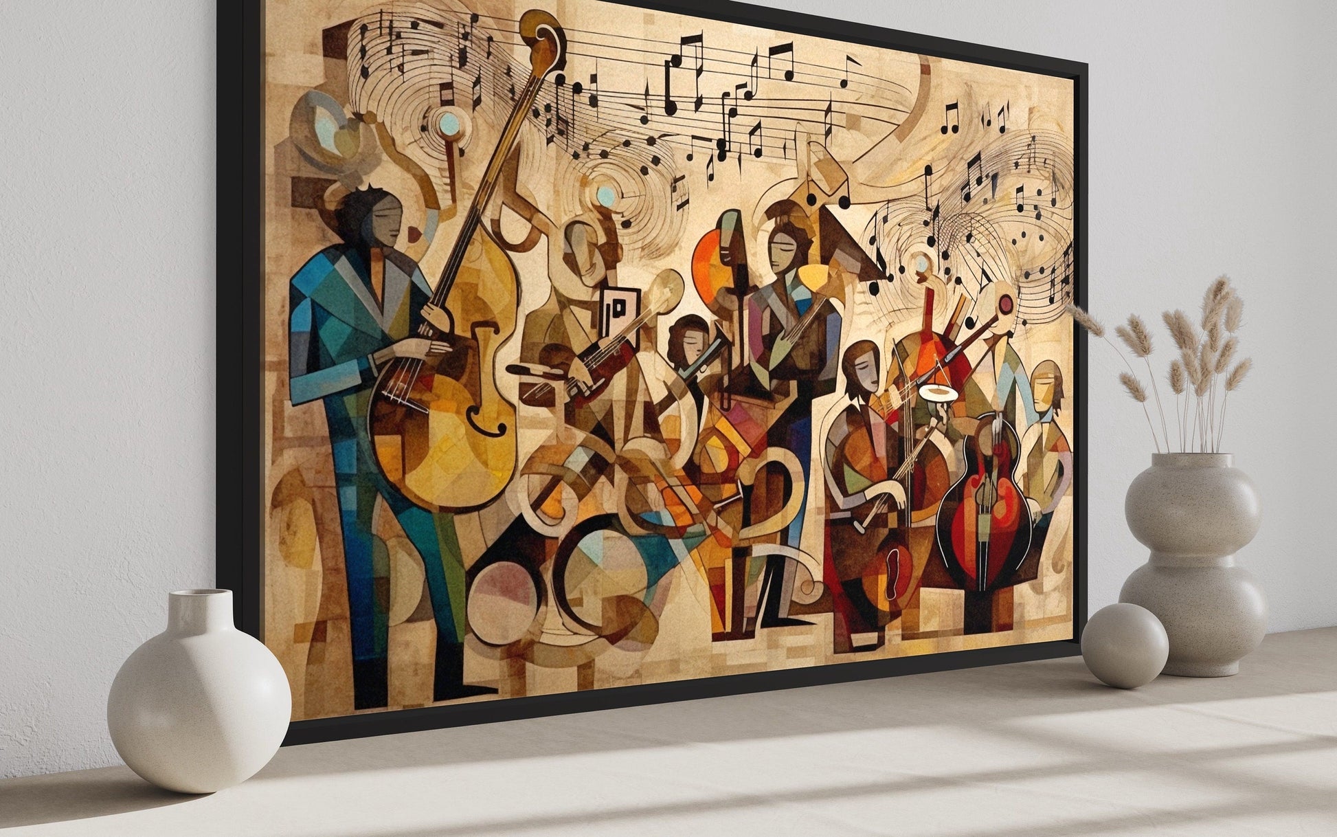 Abstract Jazz Orchestra Music Framed Canvas Wall Art