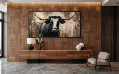 Abstract Longhorn Bull Canvas Wall Art In Modern Industrial Style And Mens Office Art