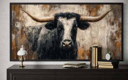 Abstract Longhorn Bull Canvas Wall Art In Modern Industrial Style And Mens Office Art