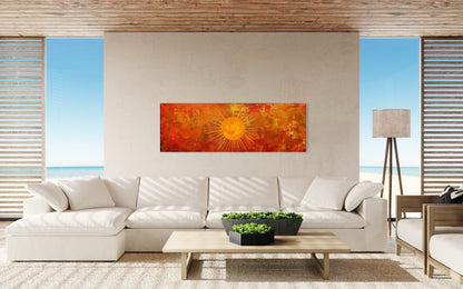 Abstract Mid Century Modern Boho Orange Sun Panoramic Wall Art