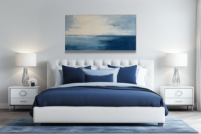 Abstract Minimalist Ocean Navy Blue Grey Framed Canvas Wall Art
