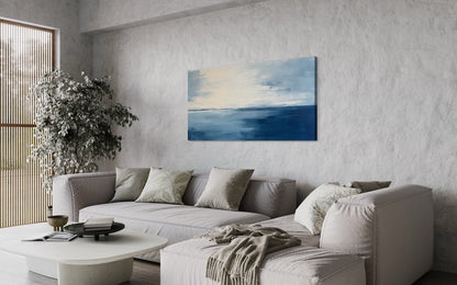 Abstract Minimalist Ocean Navy Blue Grey Framed Canvas Wall Art