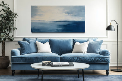 Abstract Minimalist Ocean Navy Blue Grey Framed Canvas Wall Art