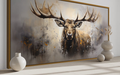 Abstract Moose Wall Art - Extra Large Framed Moose Canvas Print | Rustic Cabin Decor