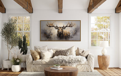 Abstract Moose Wall Art - Extra Large Framed Moose Canvas Print | Rustic Cabin Decor