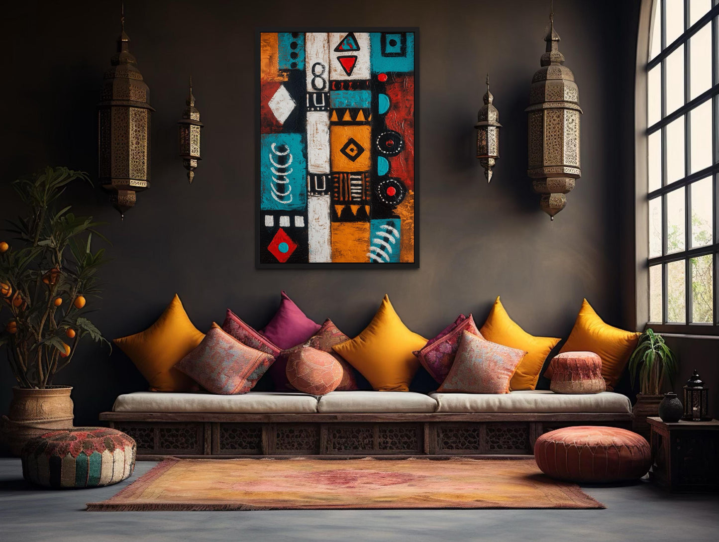 Abstract Tribal Geometric Symbols Painting African Wall Art