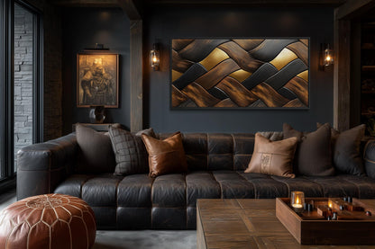 Abstract Wood Wall Art – Modern Geometric Painting on Horizontal Wooden Canvas Print