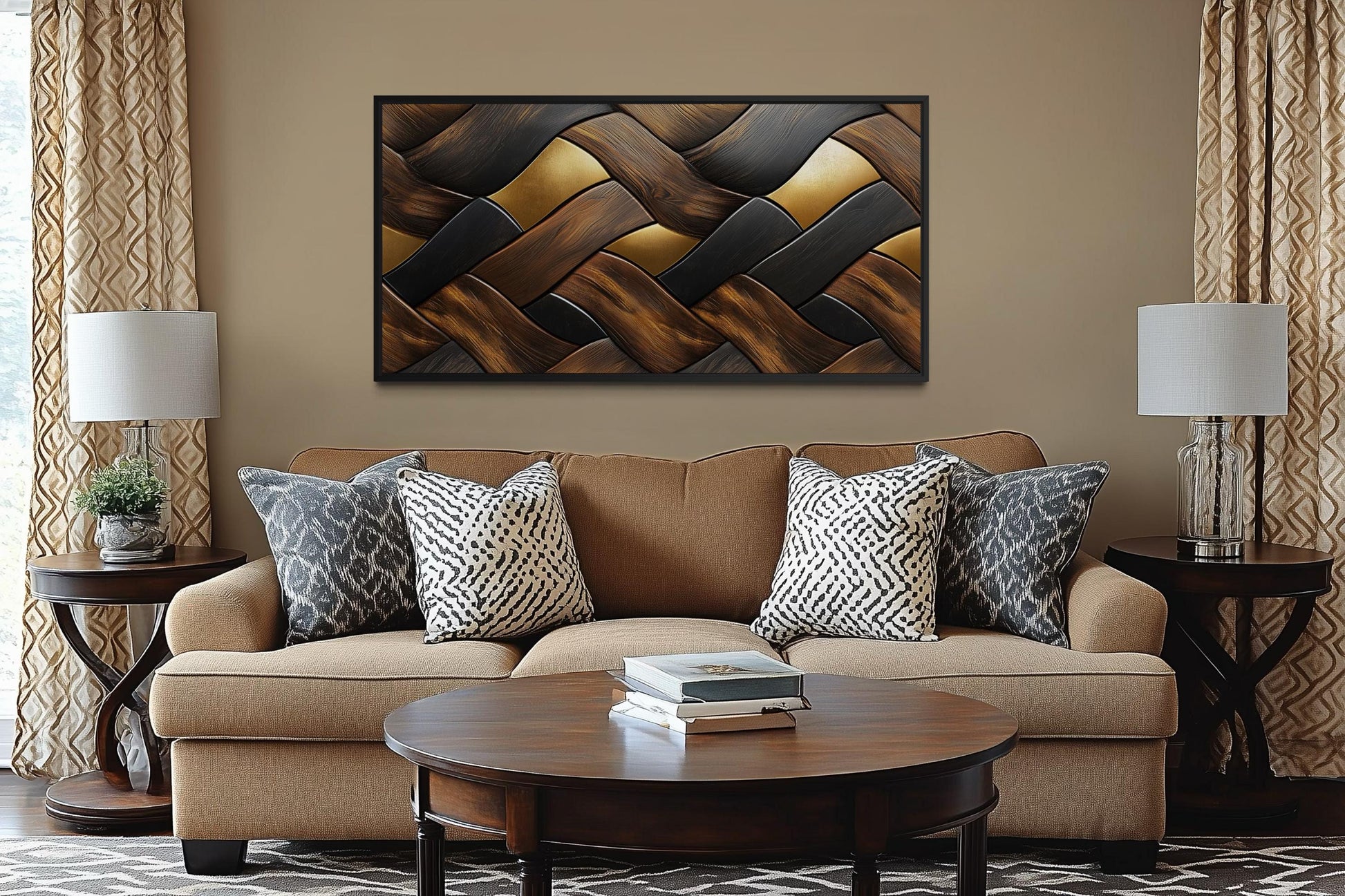 Abstract Wood Wall Art – Modern Geometric Painting on Horizontal Wooden Canvas Print