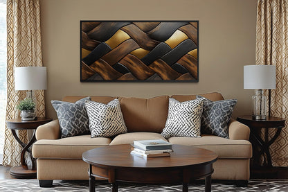 Abstract Wood Wall Art – Modern Geometric Painting on Horizontal Wooden Canvas Print