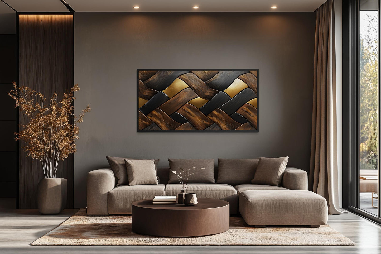Abstract Wood Wall Art – Modern Geometric Painting on Horizontal Wooden Canvas Print