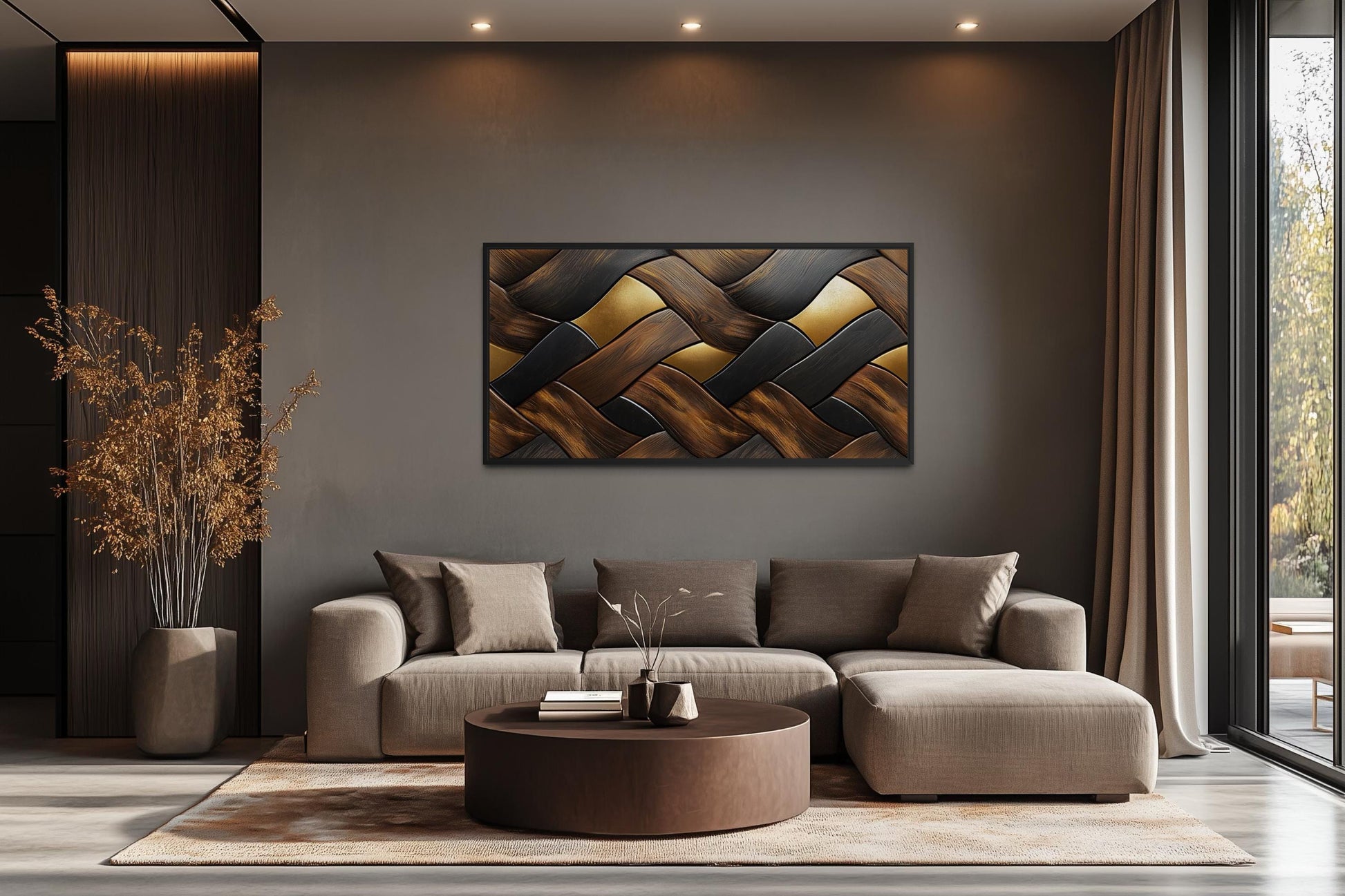 Abstract Wood Wall Art – Modern Geometric Painting on Horizontal Wooden Canvas Print