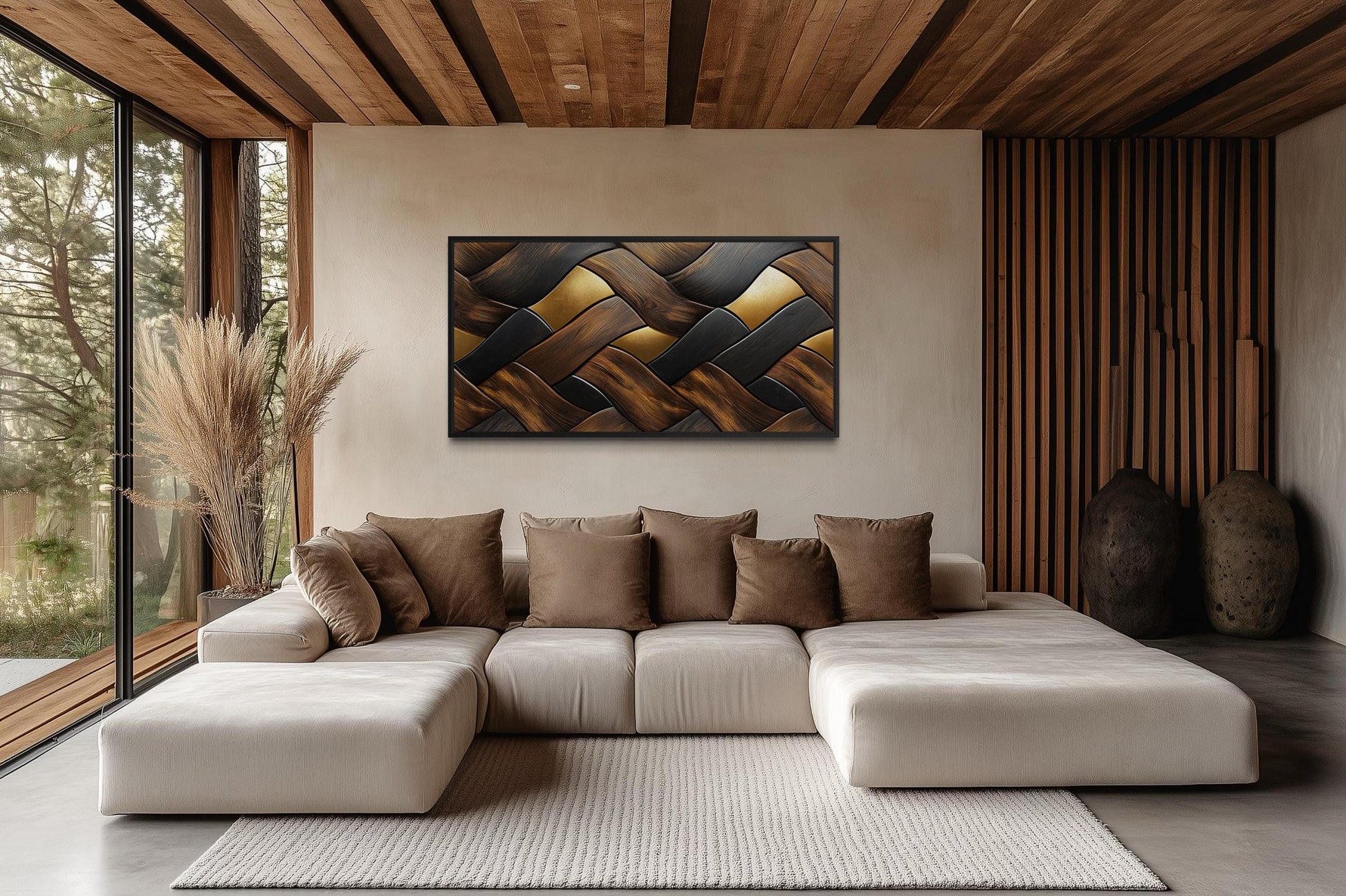 Abstract Wood Wall Art – Modern Geometric Painting on Horizontal Wooden Canvas Print