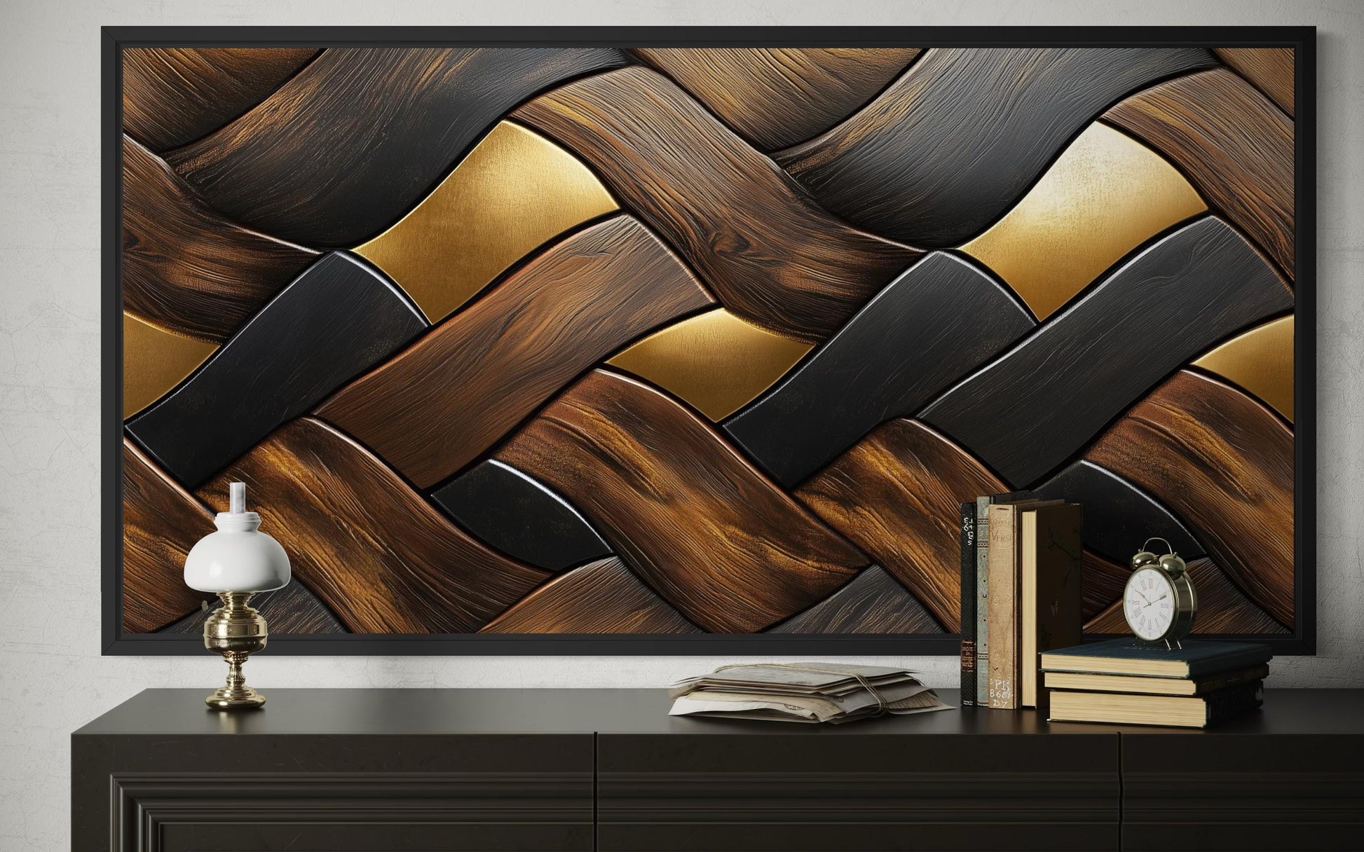 Abstract Wood Wall Art – Modern Geometric Painting on Horizontal Wooden Canvas Print