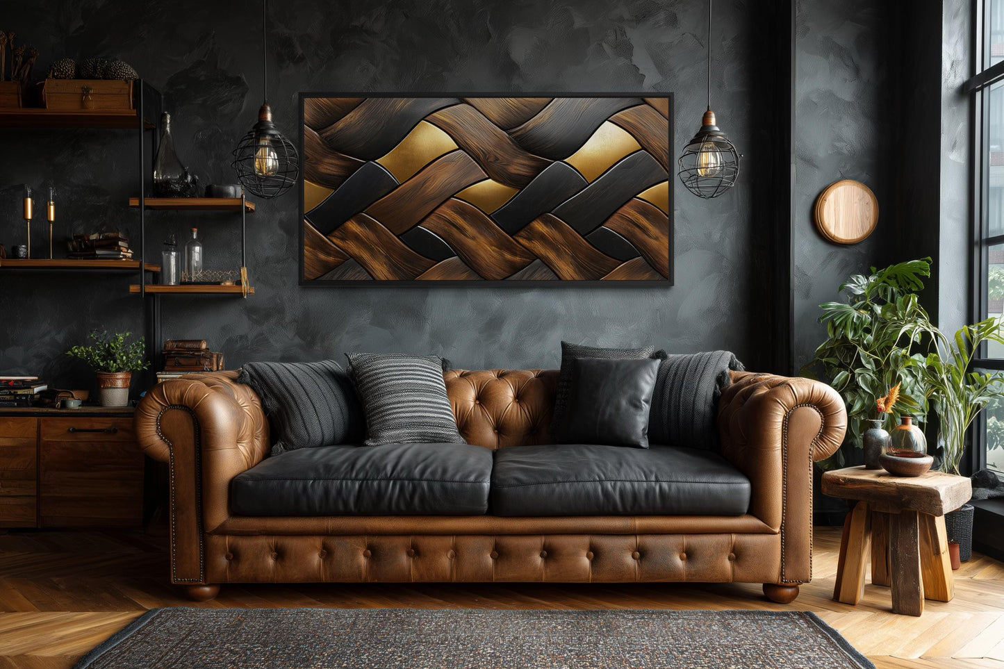 Abstract Wood Wall Art – Modern Geometric Painting on Horizontal Wooden Canvas Print