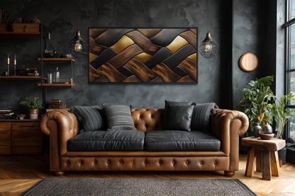 Abstract Wood Wall Art – Modern Geometric Painting on Horizontal Wooden Canvas Print