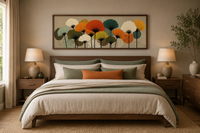 Abstract Floral Botanical Long Horizontal Orange Olive Green Canvas Wall Art