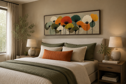 Abstract Floral Botanical Long Horizontal Orange Olive Green Canvas Wall Art