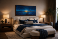 Abstract Navy Blue Gold Calm Ocean Painting Framed Canvas Wall Art Above Mens Bed