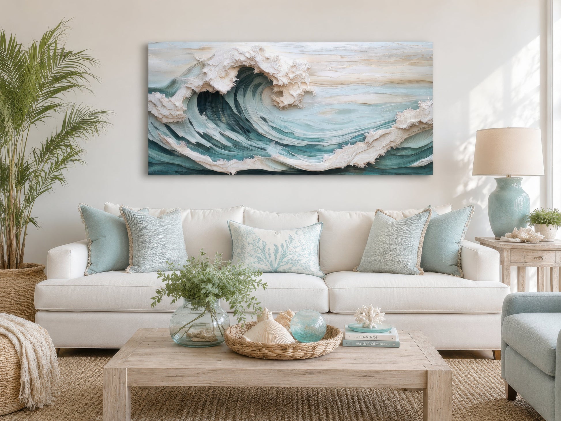 Abstract 3D Effect Teal Ocean Wave Framed Canvas Wall Art