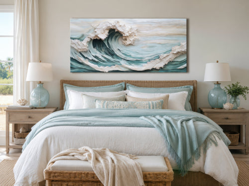 Abstract 3D Effect Teal Ocean Wave Framed Canvas Wall Art