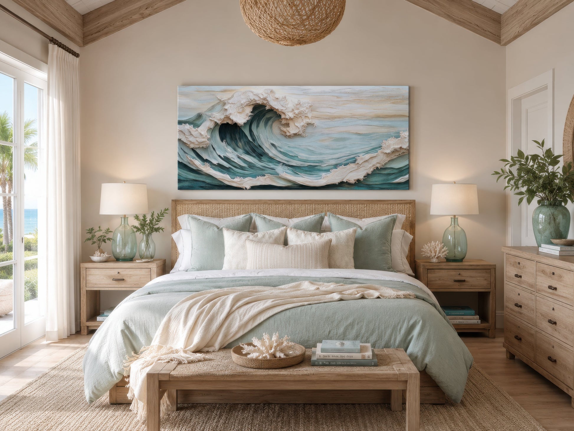 Abstract 3D Effect Teal Ocean Wave Framed Canvas Wall Art