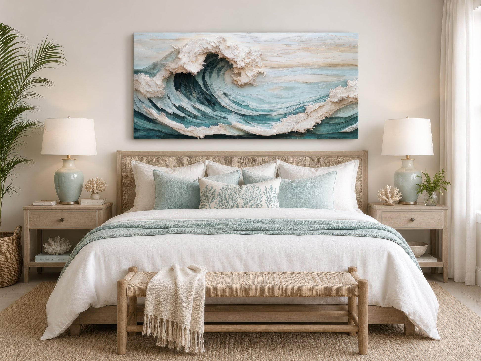 Abstract 3D Effect Teal Ocean Wave Framed Canvas Wall Art