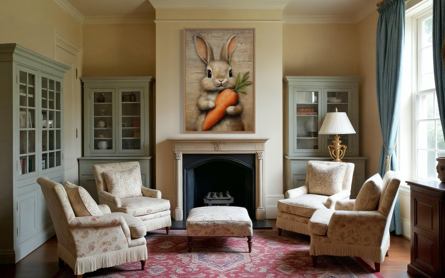 Adorable Bunny Holding Carrot Framed Canvas Wall Art