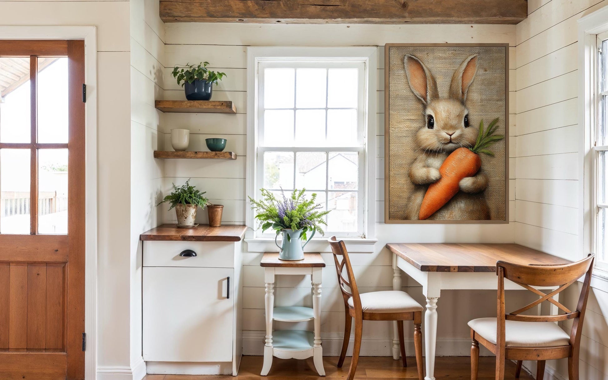 Adorable Bunny Holding Carrot Framed Canvas Wall Art