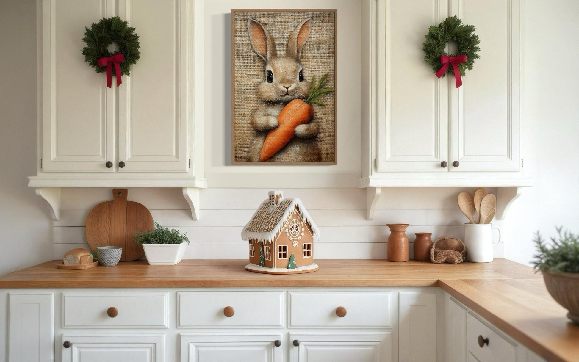 Adorable Bunny Holding Carrot Framed Canvas Wall Art