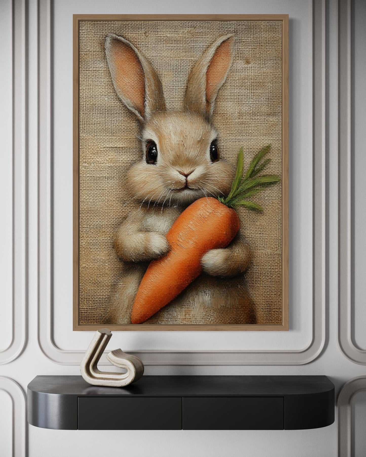 Adorable Bunny Holding Carrot Framed Canvas Wall Art