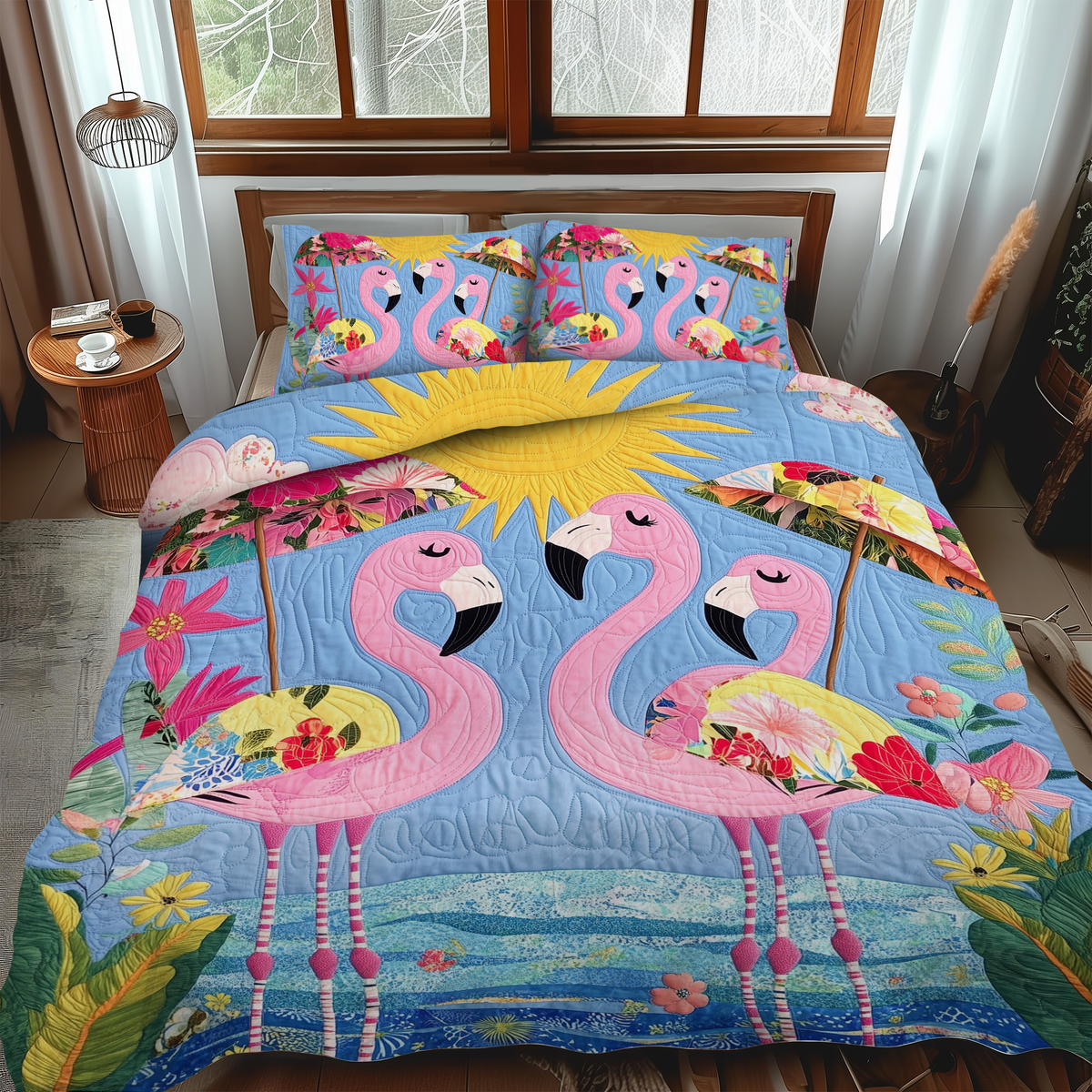 Affectionate Flamingo 3-Piece Quilted Bedding Set - Single (59" x 70")